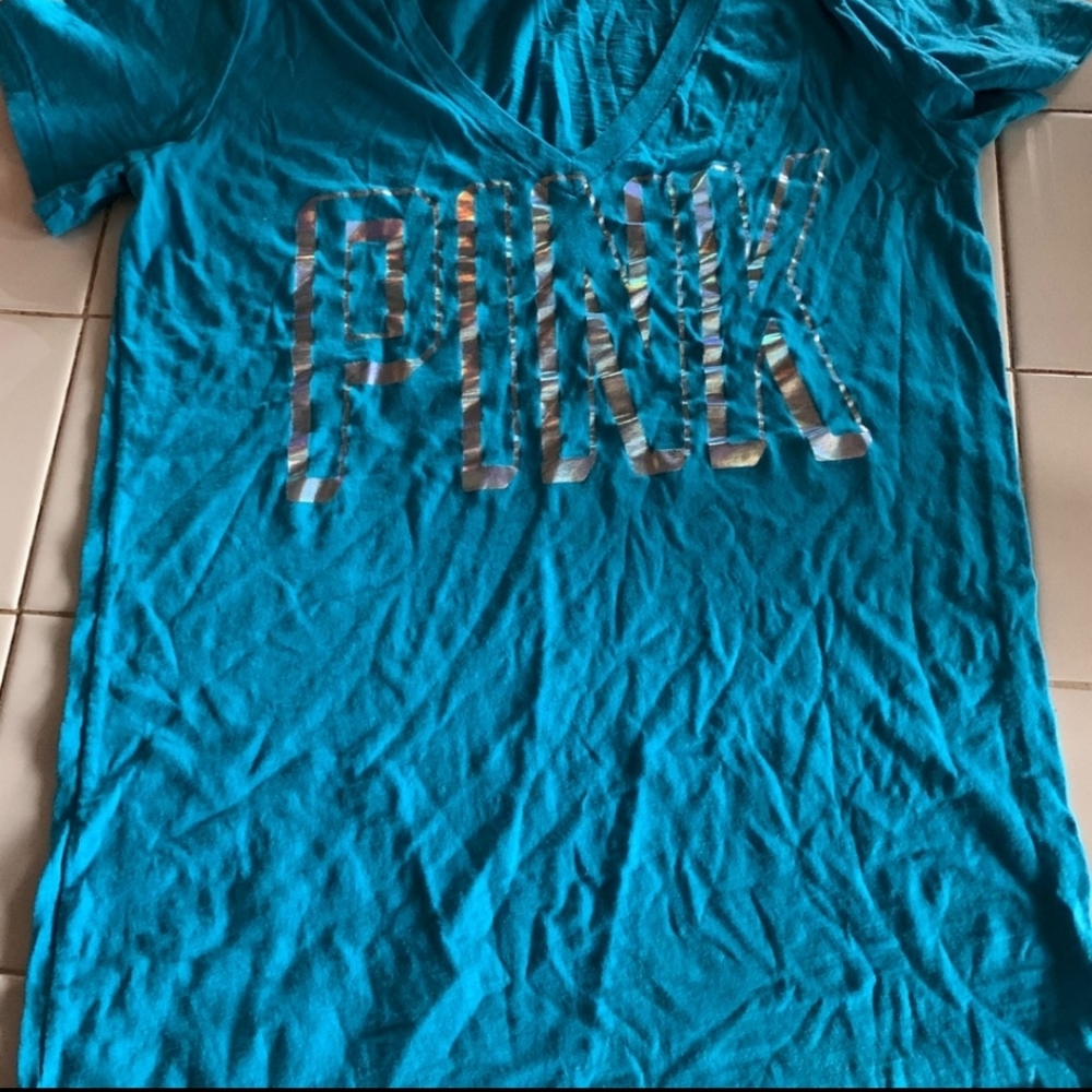 PINK Victoria's Secret Blue Holographic Tshirt